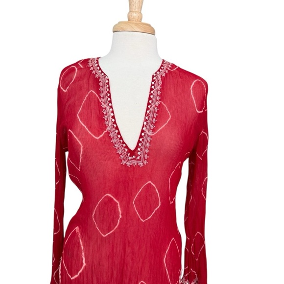 BCBGMaxAzria Silk Red Sheer Swim Long Coverup Size Small - Picture 2 of 9